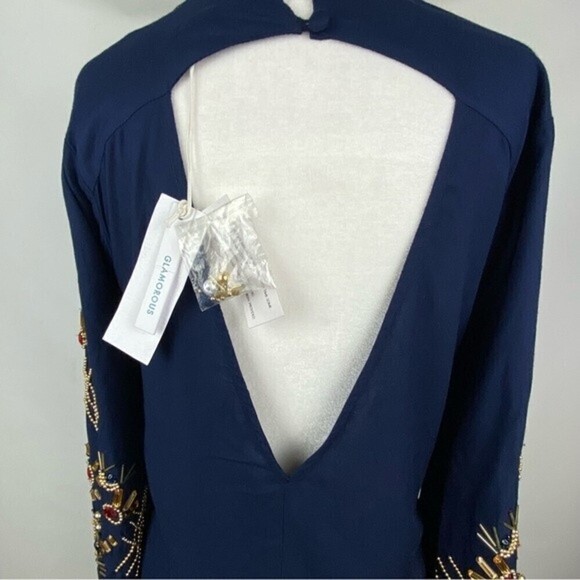 Glamorous Womens Tunic Dress Size S Dark Blue Open Back Short Dress - Picture 3 of 10